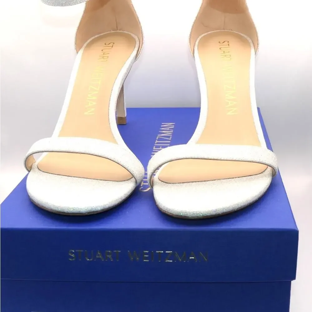 New: Stuart Weitzman White Nudistcurve Glitter White High-heel sandals.